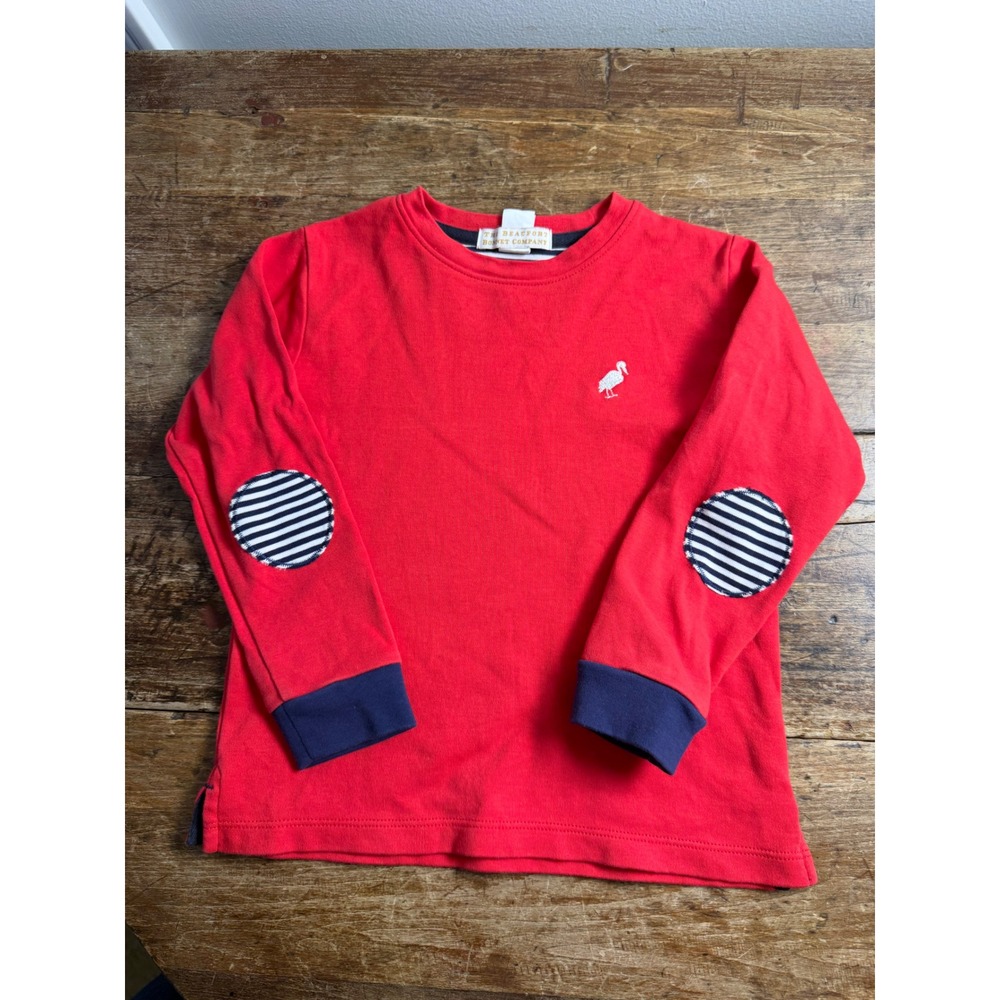 The Beaufort Bonnet Company Red Pima Cotton Striped Elbow Patch Shirt 3T Kids